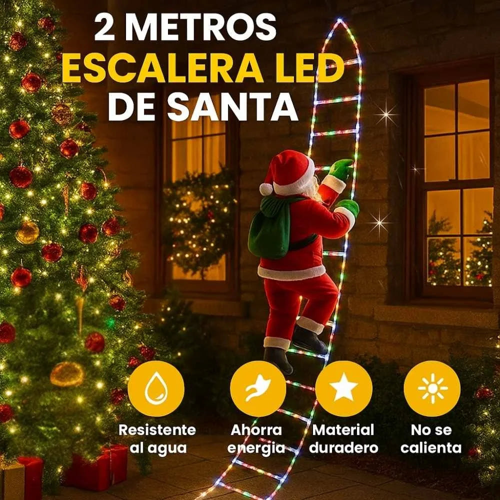 ¡ESCALERA LED NAVIDEÑA DE 2M + PAPÁ NOEL 30CM