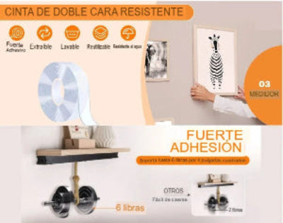 Cinta Adhesiva Nano de Doble Cara – 3m Lavable, Cinta de Gel Sin Rastro para Uso Multipropósito - PROMO 2X1